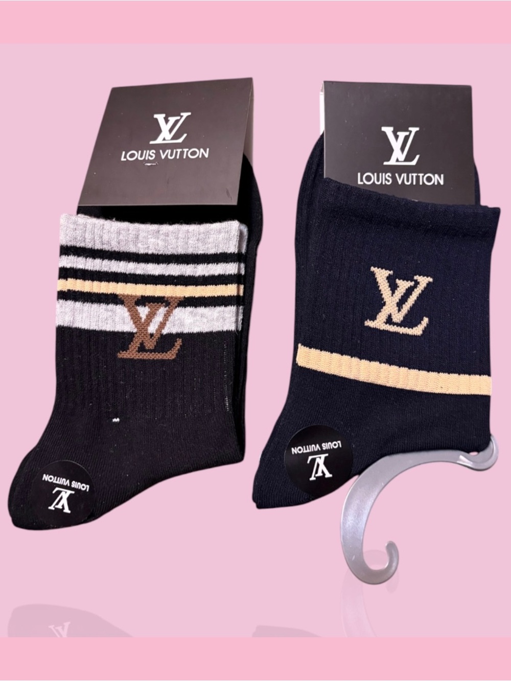 Louis Vuitton unisex Black & Navy Logo Crew Socks - Pack of 2